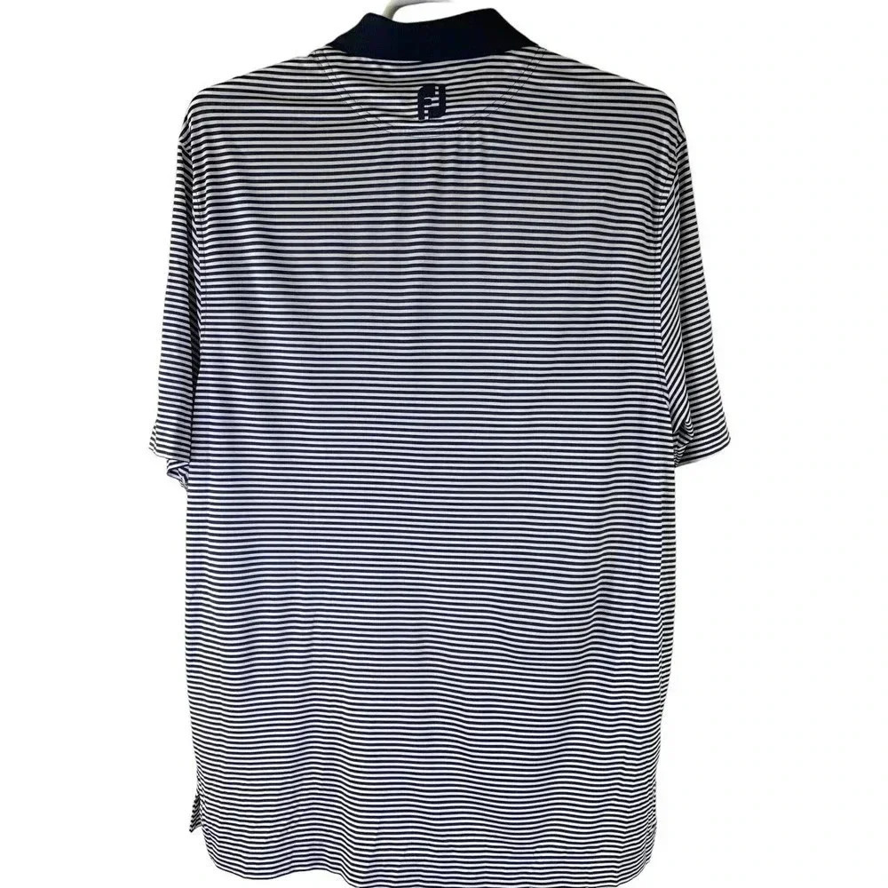 FootJoy FJ Striped Navy Athletic Polo Golf Shirt Men Size L MGA Lomas Cup 2014 - Picture 2 of 13
